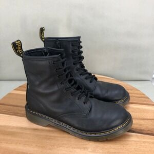 Dr Martens 1460Y Black Leather Lace Up Side Zip Boots Womens Size 6 Combat